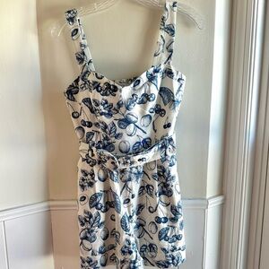 Christian Lacroix NWT Linen Blend Romper Blue White Fruit Print Sweetheart XS